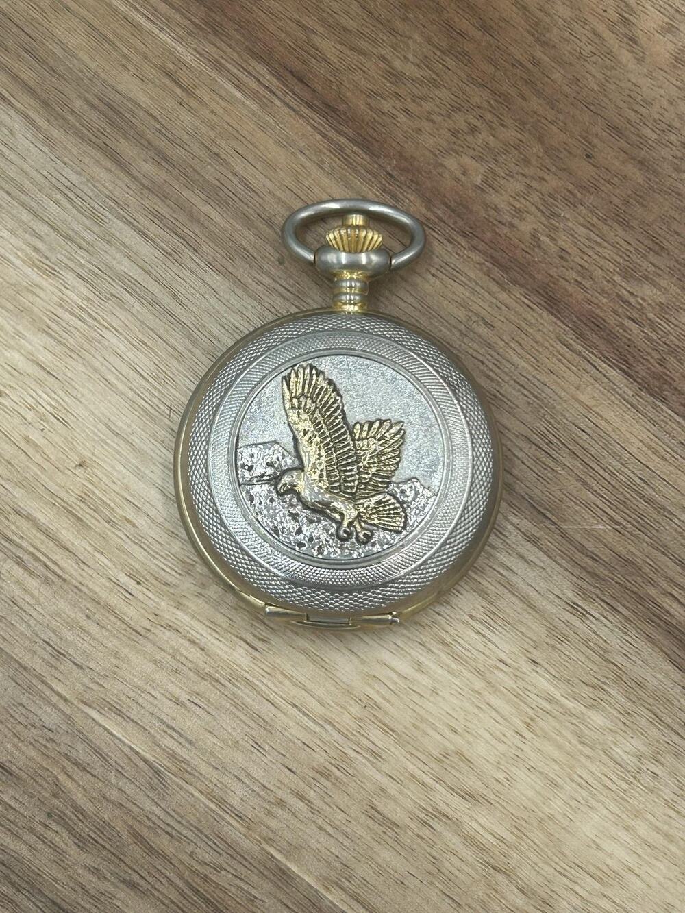 Wrangler Pocket Watch Men Eagle Full Hunter Two Tone Quartz Japan New Battery